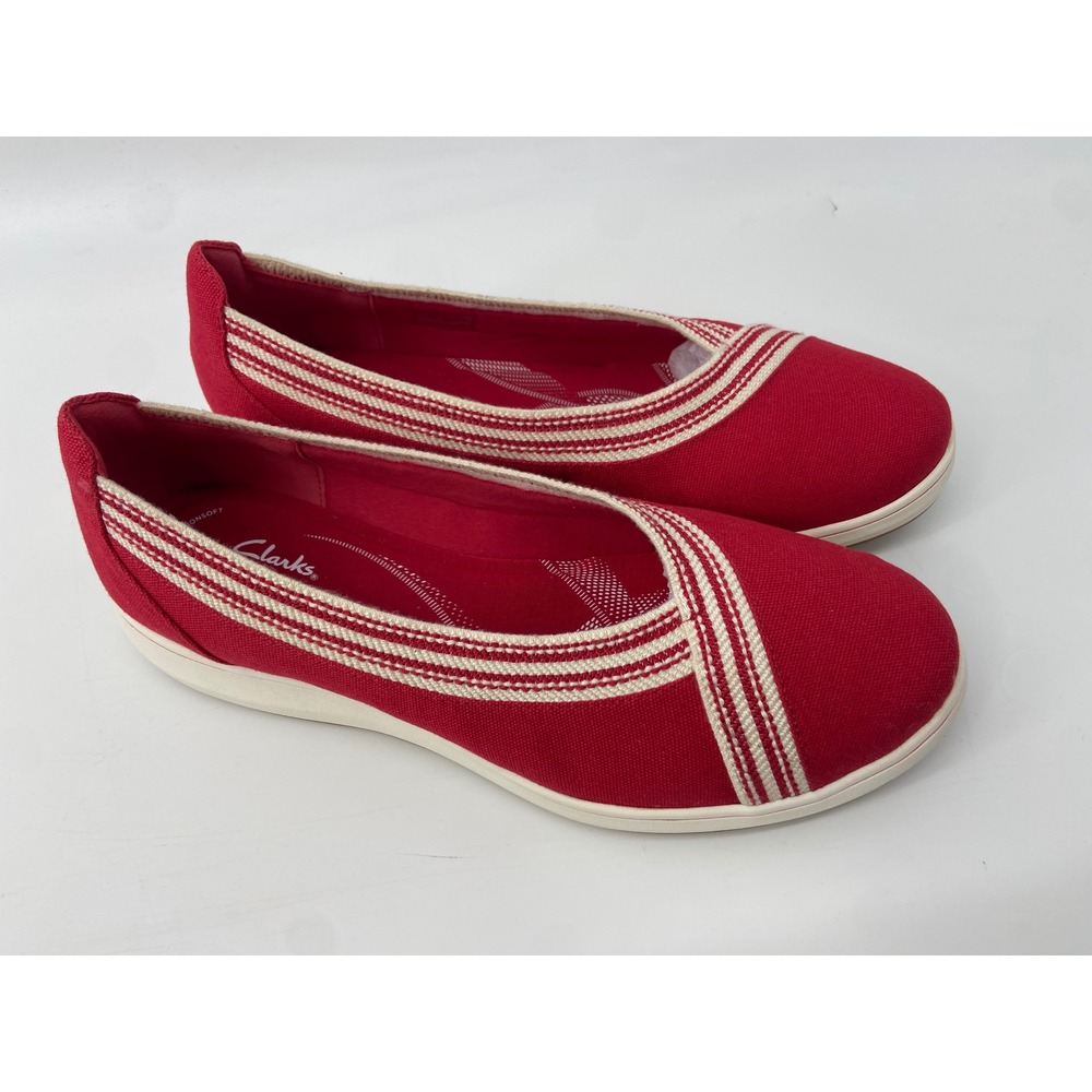 Clarks Shoes Flats Women 12 Wide Red Breeze Sky Air Casual Comfort Nautical Walk